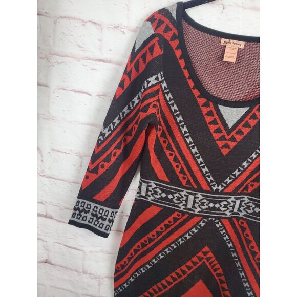 Flying Tomato Dress Medium Womens Long Sleeve Aztec Black Red Knee Length Crew N - Picture 3 of 6